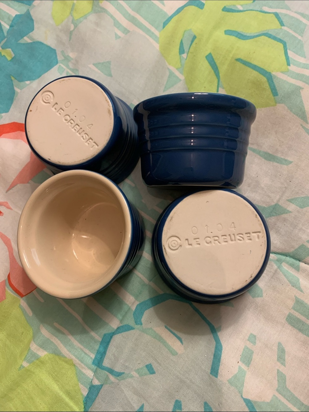 Le Creuset Cobalt (?) deep Blue Stoneware Ramekins - Set of 4